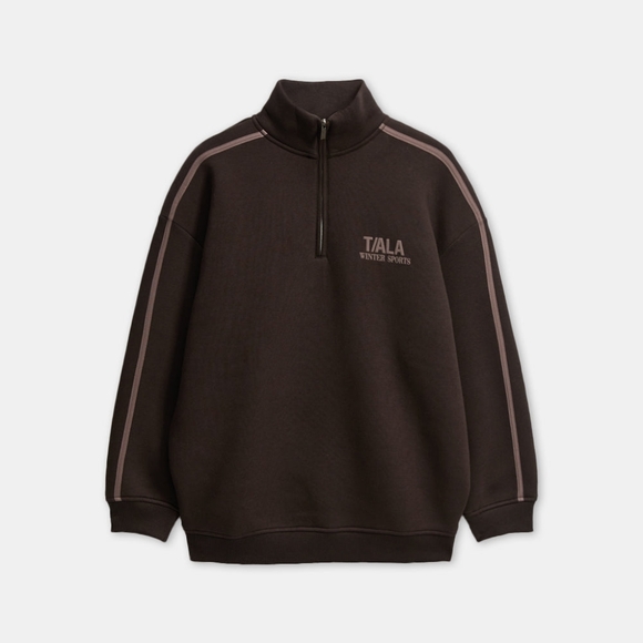 TALA Winter Sports Oversized Quarter Zip Sweatshirt - Americano (Size Medium) - Picture 2 of 3